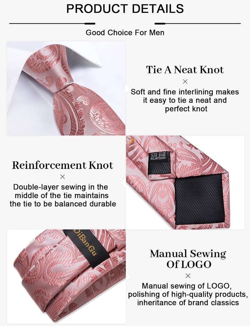 DiBanGu Paisley Ties for Men Silk Necktie and Pocket Square Cufflinks Tie Clip Set Woven Classic Mens Tie for Wedding Party - Image 4
